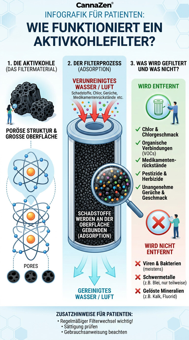 Aktivkohlefilter Funktionsweise Patienten Infografik Aktivkohlefilter Funktionsweise Patienten Infografik