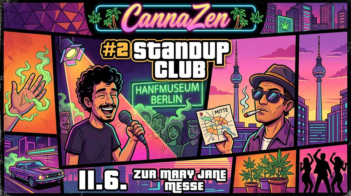 zen comedy club 2 hanfmuseum berlin gta miami style cannazen standup comedy juni 2026 poster